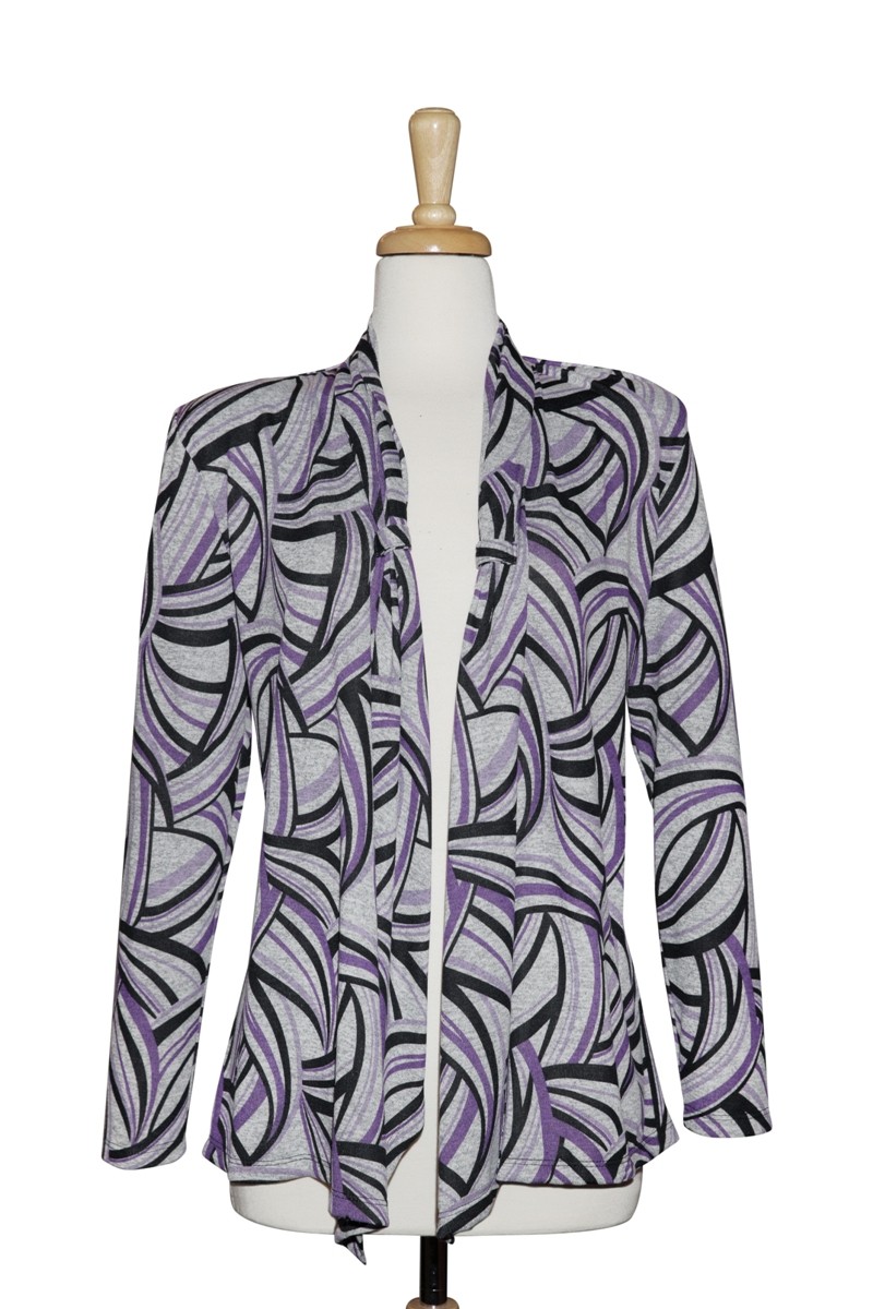 Heather Grey Swirls Shawl Collar Knit Jacket