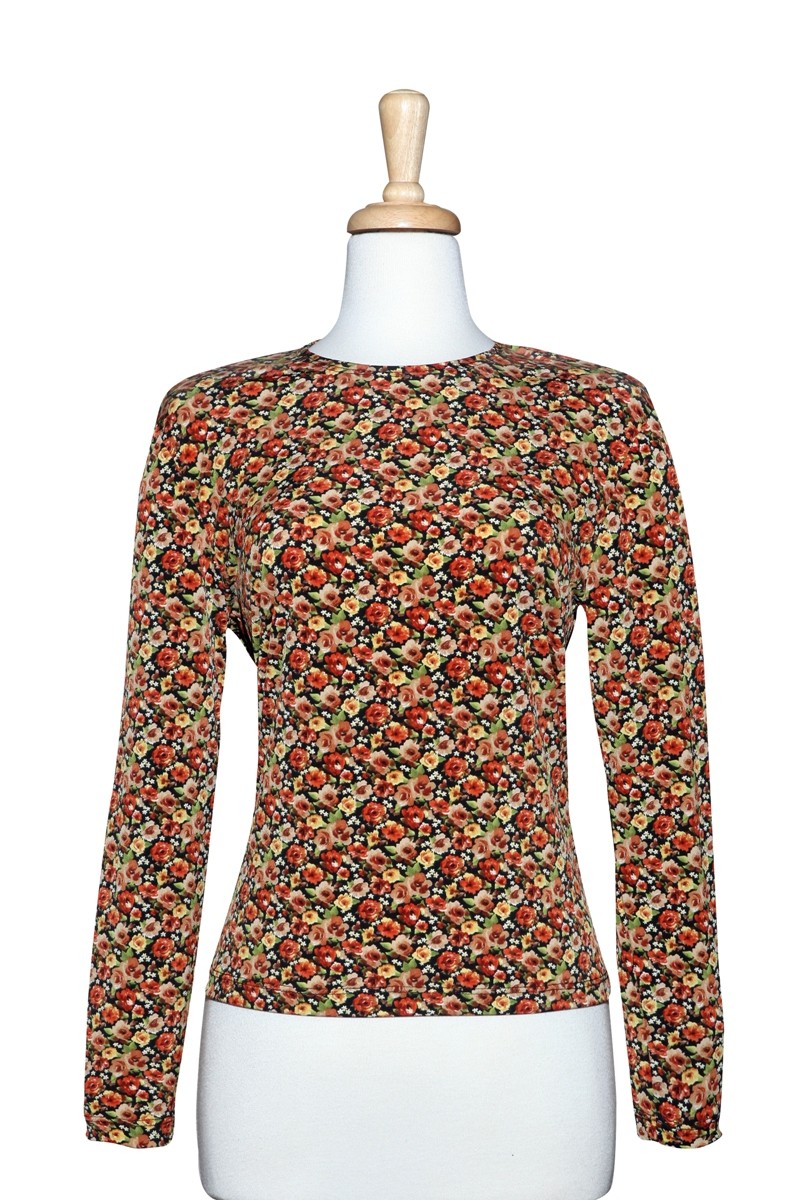 Plus Size Orange Floral Microfiber Top