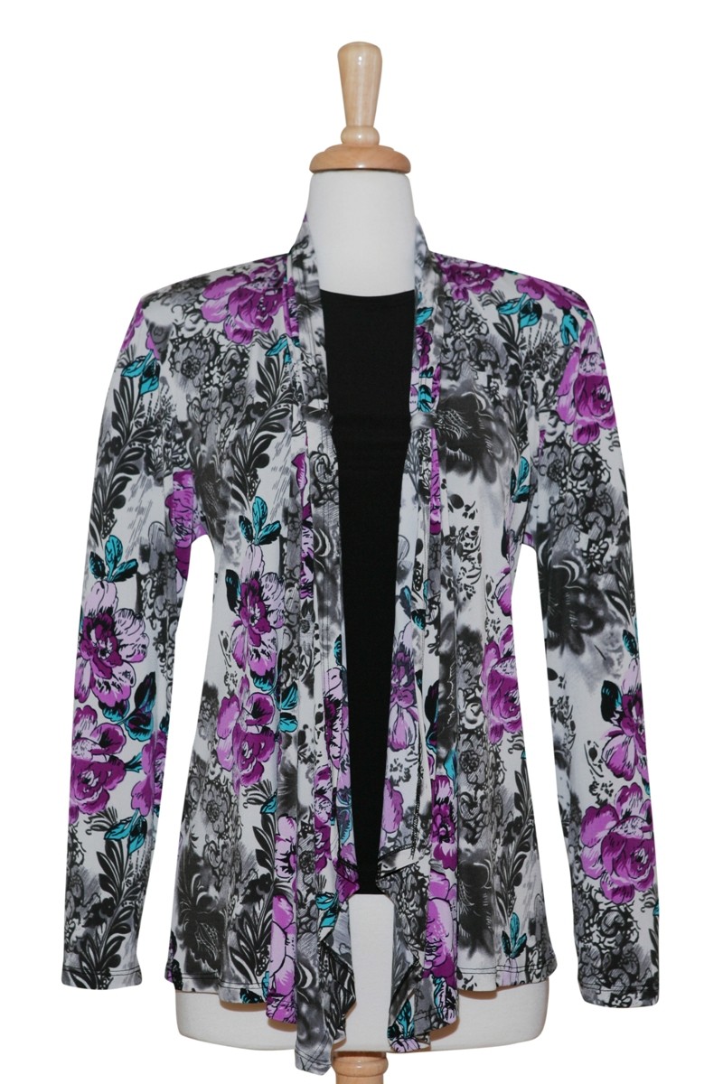 Two Piece Grey & Lilac Floral Shawl Collar Set