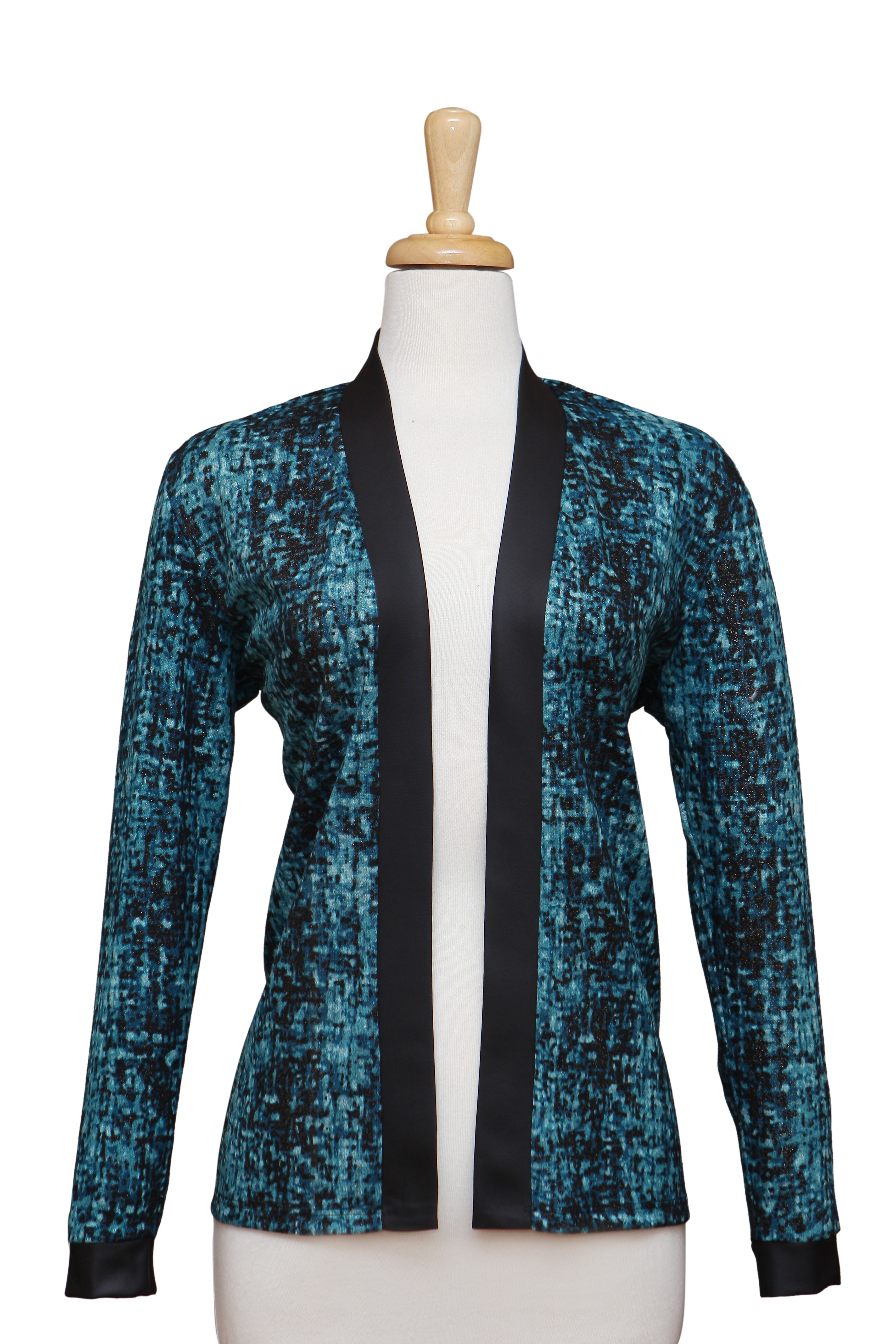 Teal & Black Knit Jacket with Leather Trim