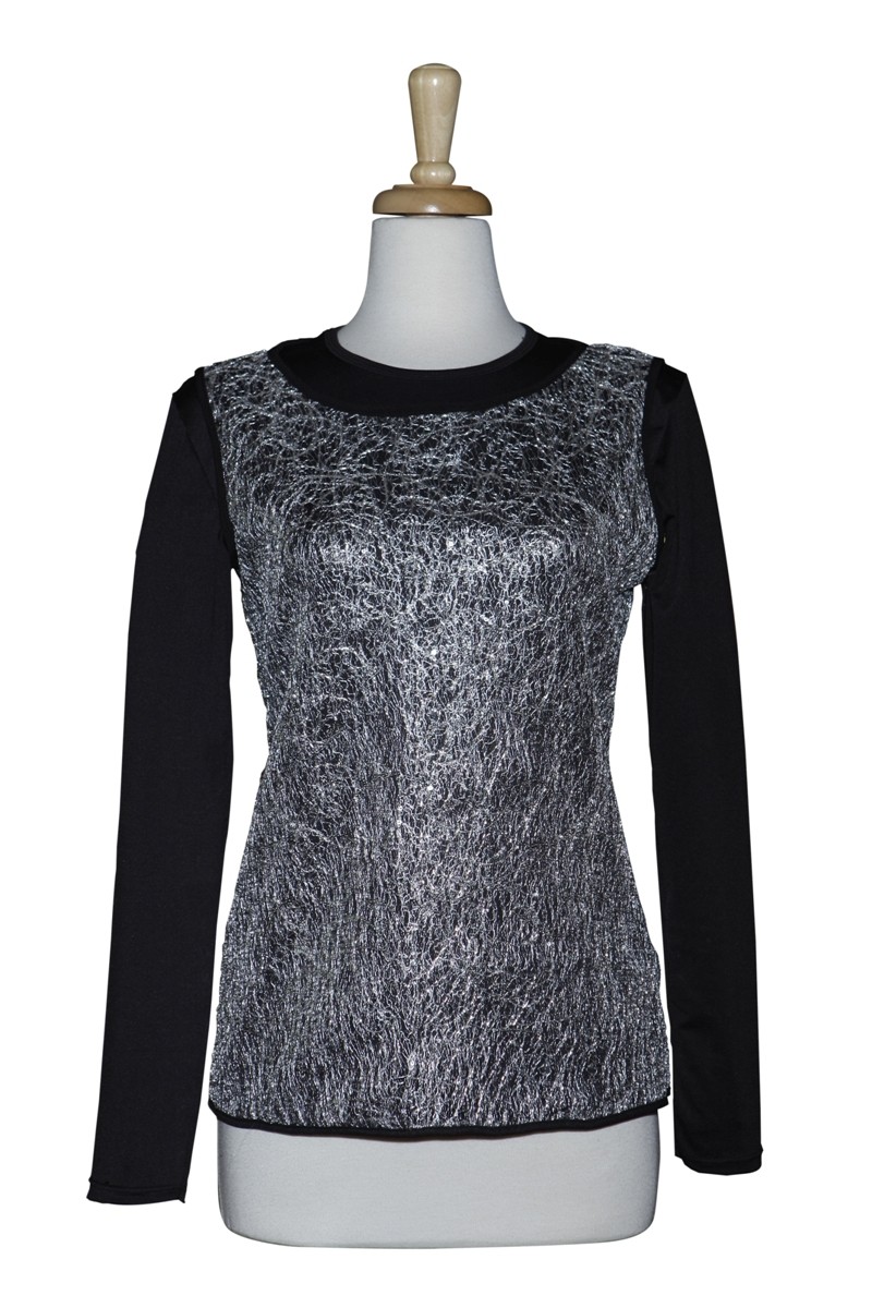 Plus Size Silver Sequins Valentino Lace Vest with Long Sleeve Camisole