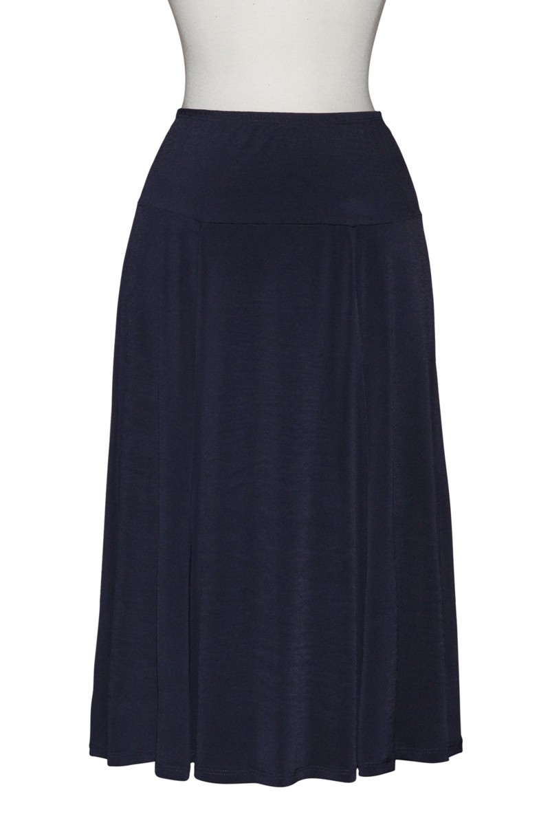 Six Panel Navy Dropped Waist 28" Matte Jersey Skirt