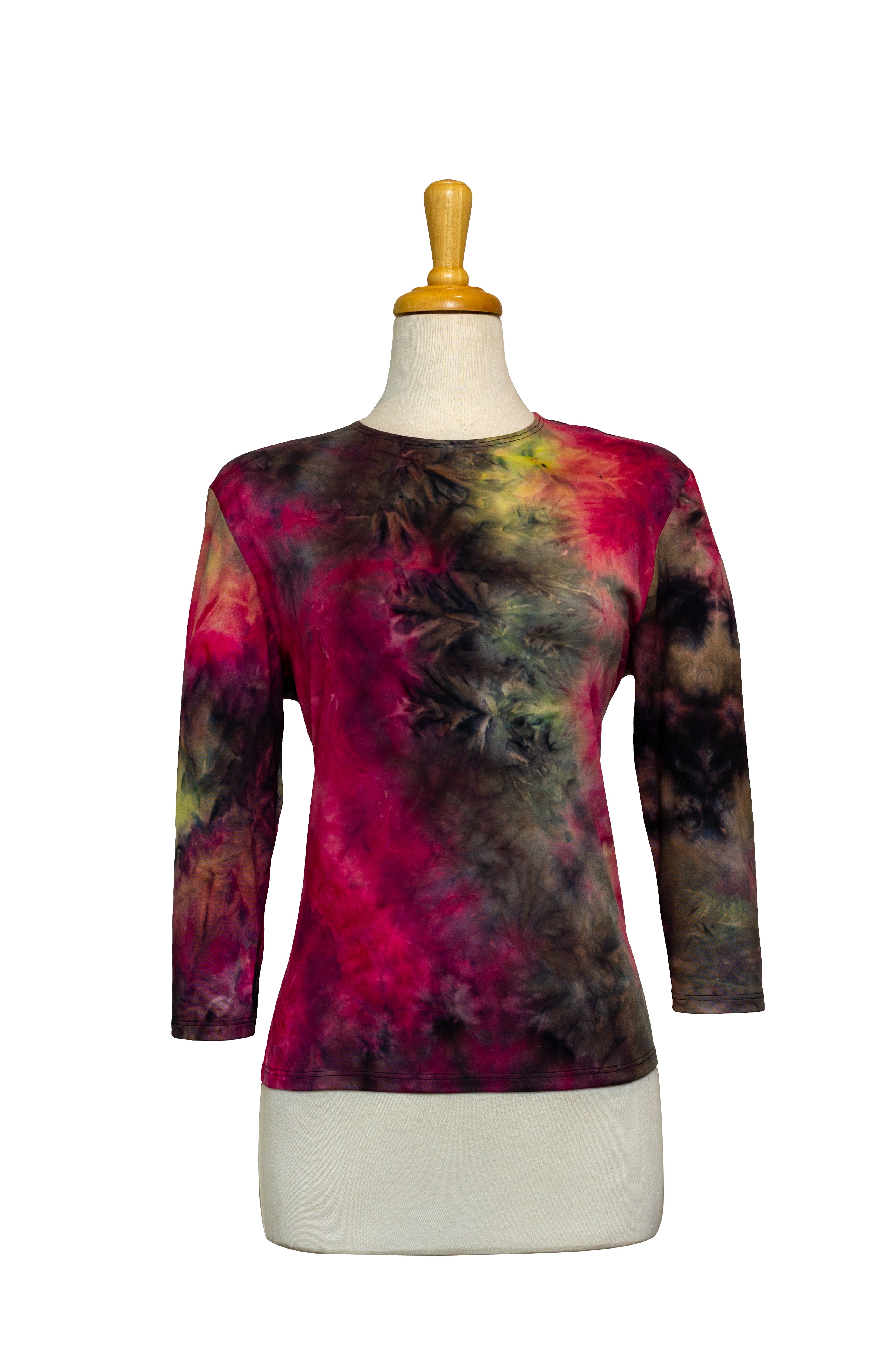 Charcoal and Fuchsia Tie Dye Cotton 3/4 Sleeve Top 