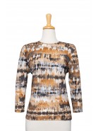 Plus Size Brown, Black and Grey Paintbrush 3/4 Sleeve Cotton Top 