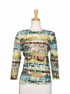 Pistachio, Brown and Teal Paintbrush  3/4 Sleeve Cotton Top 