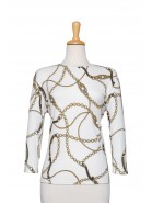 Ivory, Black and Gold Chains 3/4 Sleeve Cotton Top 