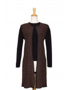 Plus Size Black and Rust Geometric Lace-Like Textured 3/4 Length Vest With Black Long Sleeve Microfiber Top