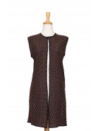 Black and Rust Geometric Lace-Like Textured 3/4 Length Vest