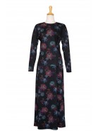 2 Pc. Black, Crimson and Shades of Blue Floral Ponte Knit Long Sleeve Top With Long Skirt