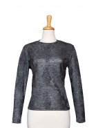 Plus Size Black and Silver Foil Snakeskin Pattern Textured Long Sleeve Top