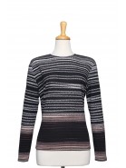 Plus Size Black, Mocha and Grey Striped Textured Long Sleeve Top
