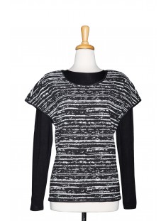 Black  and White Tweed Knit, With Black Long Sleeve Microfiber Top