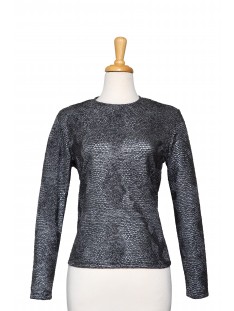 Black and Silver Foil Snakeskin Pattern Textured Long Sleeve Top