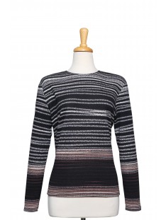 Black Mocha and Grey Striped Textured Long Sleeve Top