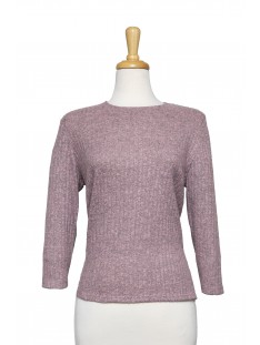 Heather Mauve Ribbed 3/4 Sleeves Knit Top