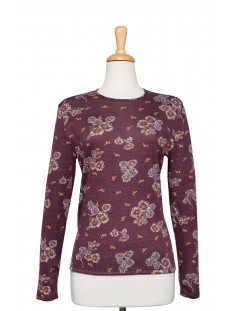 Burgundy and Orange Floral Long Sleeve Knit Top