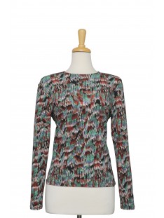 Black, Green, Rust and Brown Icicles Textured Long Sleeve Top