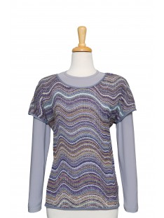 Shades of Grey and Purple Waves Crochet Short Sleeve With Grey Long Sleeve Microfiber Top