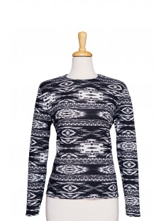 Long Sleeve Black And Ivory Aztec Knit Top