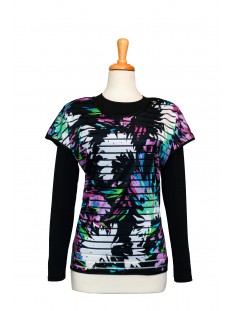 Multi Color Tropical Short Sleeve With Black Long Sleeve Microfiber Top