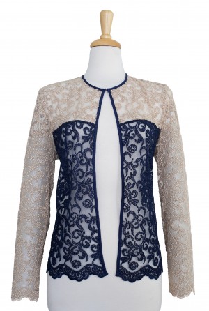 Navy and Gold Embroidered Lace Jacket