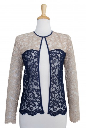 Plus Size Navy and Gold Embroidered Lace Jacket