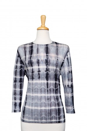 Plus Size Shades Of Grey Tie Dye Cotton 3/4 Sleeve Top 