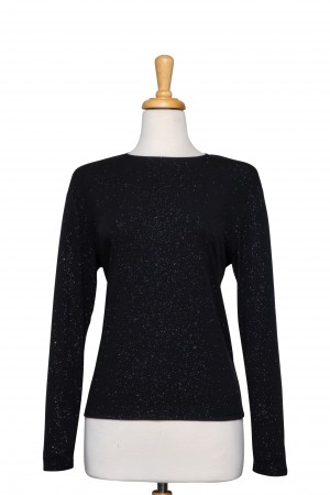 Plus Size Black on Black Metallic Long Sleeve Microfiber Top