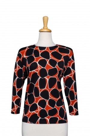 Plus Size Rust and Black Stones Microfiber 3/4 Sleeve Top 