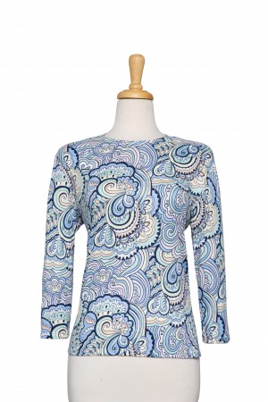 Plus Size Pastel Colored Graffiti Cotton 3/4 Sleeve Top 