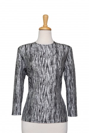 Silver and Black Metallic Textured 3/4 Sleeve Top