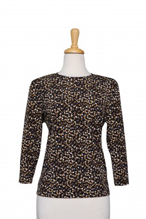 Black, Tan, and Brown Coffee Beans Textured Print Microfiber 3/4 Sleeve Top 