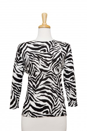 Black and White Zebra  3/4 Sleeve  Cotton Top 
