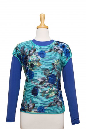 Plus Size Turquoise Waves Short Sleeve With Royal Long Sleeve Microfiber Top
