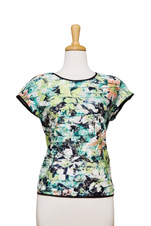 Plus Size White and Pastel Colored Floral  Short Sleeve Top