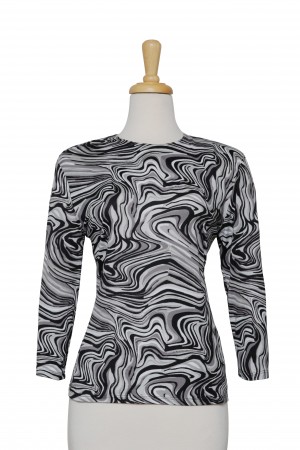 Plus Size Shades of Grey and Black Swirls Cotton 3/4 Sleeve Top 
