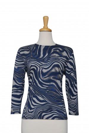 Plus Size Shades of Blue and Grey Swirls Cotton 3/4 Sleeve Top 