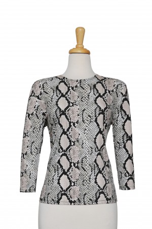 Beige, Black and Ivory Snakeskin  Cotton 3/4 Sleeve Top 