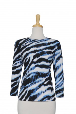 Black, Blue and White Electric Waves Microfiber 3/4 Sleeve Top 