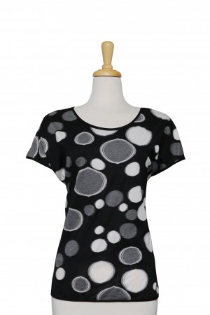 Plus Size Black, Grey and Ivory Circle Patches Short Sleeve Top