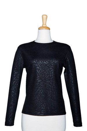 Black On Black Floral  Embossed Long Sleeve Top