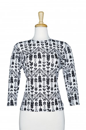 Plus Size Black And White Arrows 3/4 Sleeve  Cotton Top 