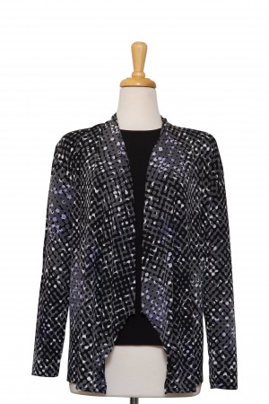Plus Size Two Piece Black and Grey Dotted With A Splash Of Light  Purple Microfiber Shawl Collar  Set