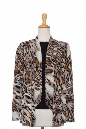 Plus Size Two Piece Creme, Tan and Taupe Leopard Print Microfiber Shawl Collar  Set