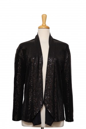 Black Mini Sequins Slinky Shawl Collar Jacket