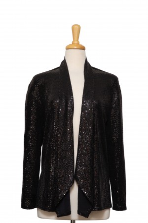 Plus Size Black Mini Sequins Slinky Shawl Collar Jacket