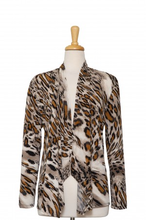 Creme, Tan and Taupe Leopard Print Microfiber Shawl Collar Jacket