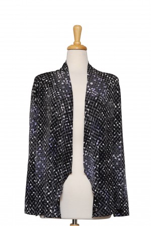 Black and Grey Dotted With A Splash of Light Purple Microfiber Shawl Collar Jacket