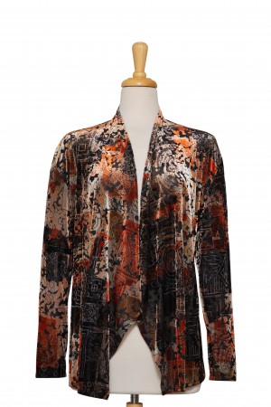 Rust, Black and Taupe Cut Velvet Shawl Collar Jacket