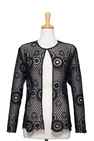 Plus Size Black Floral Display Lace Jacket 